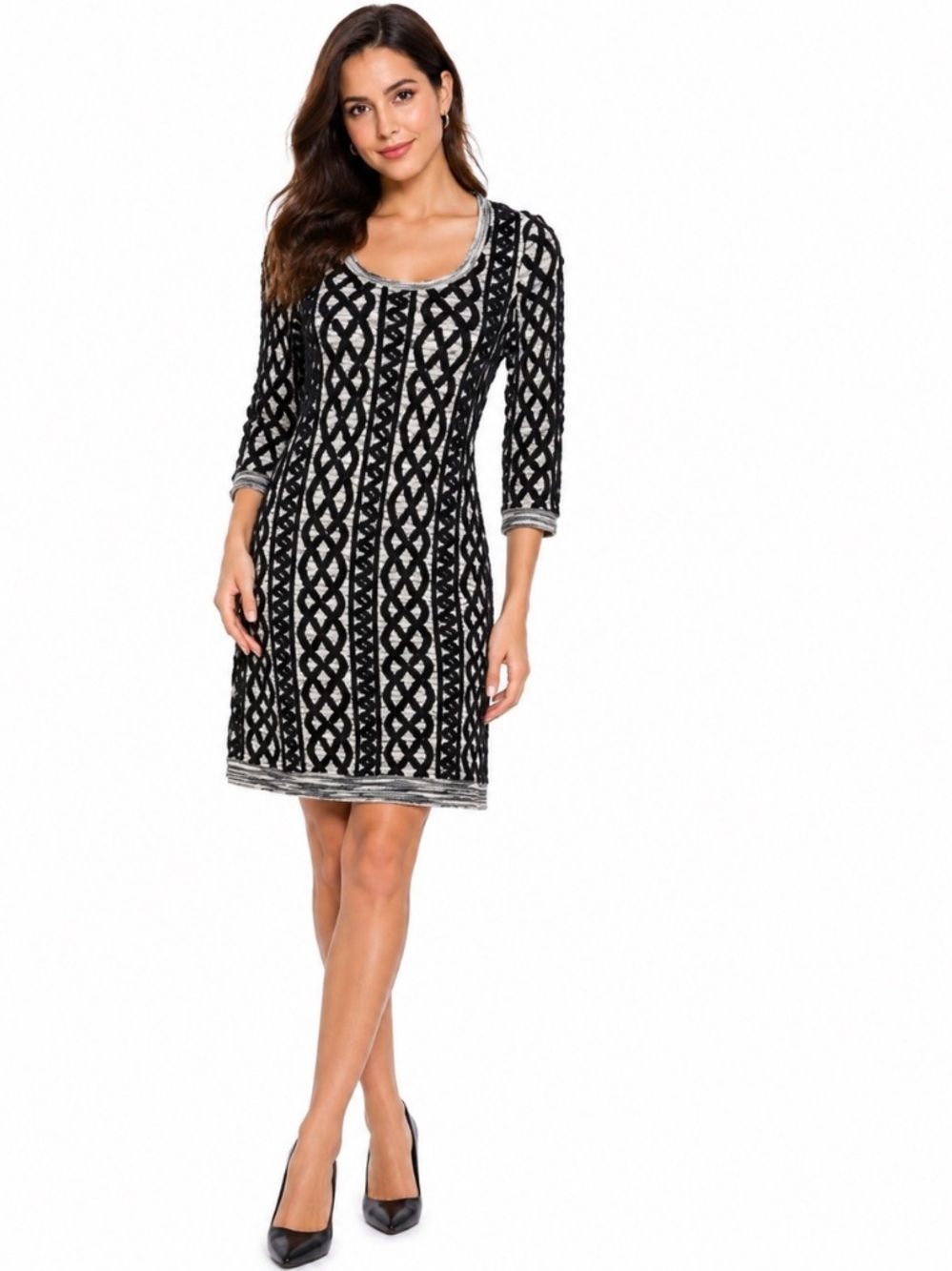 Moth Anthropologie Black & White Wool Blend Geometric Boho Sweater Dress Size M